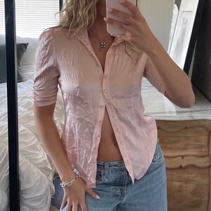 Vintage 90s Bebe Crystal Button Front Pink‎ Silk Top